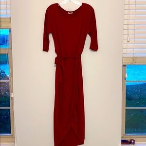 Red long wrap dress